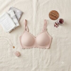 Momcozy Jelly Gel Seamless Nursing Bra Peach Nude Wireless Maternity Size M Plus